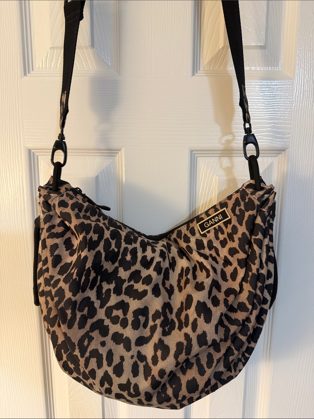 GANNI Leopard Print Shoulder Bag with adjustable strap, cross-body or shoulder s